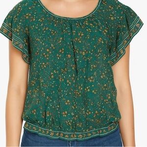 Max Studio Cottagecore Floral Print Green Smocked Waist Blouse – Size L